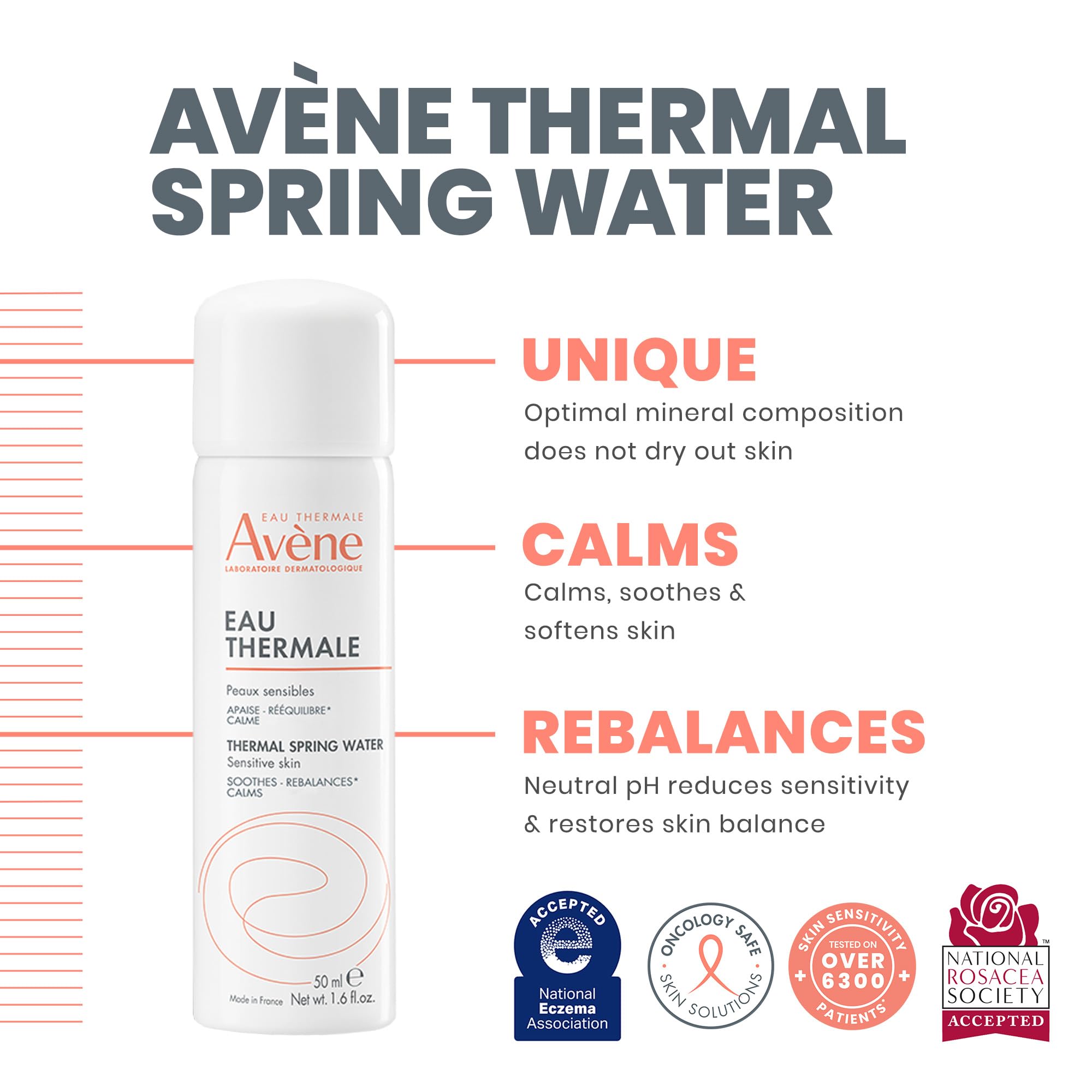 Avène nozzle close-up producing fine mist for even soothing