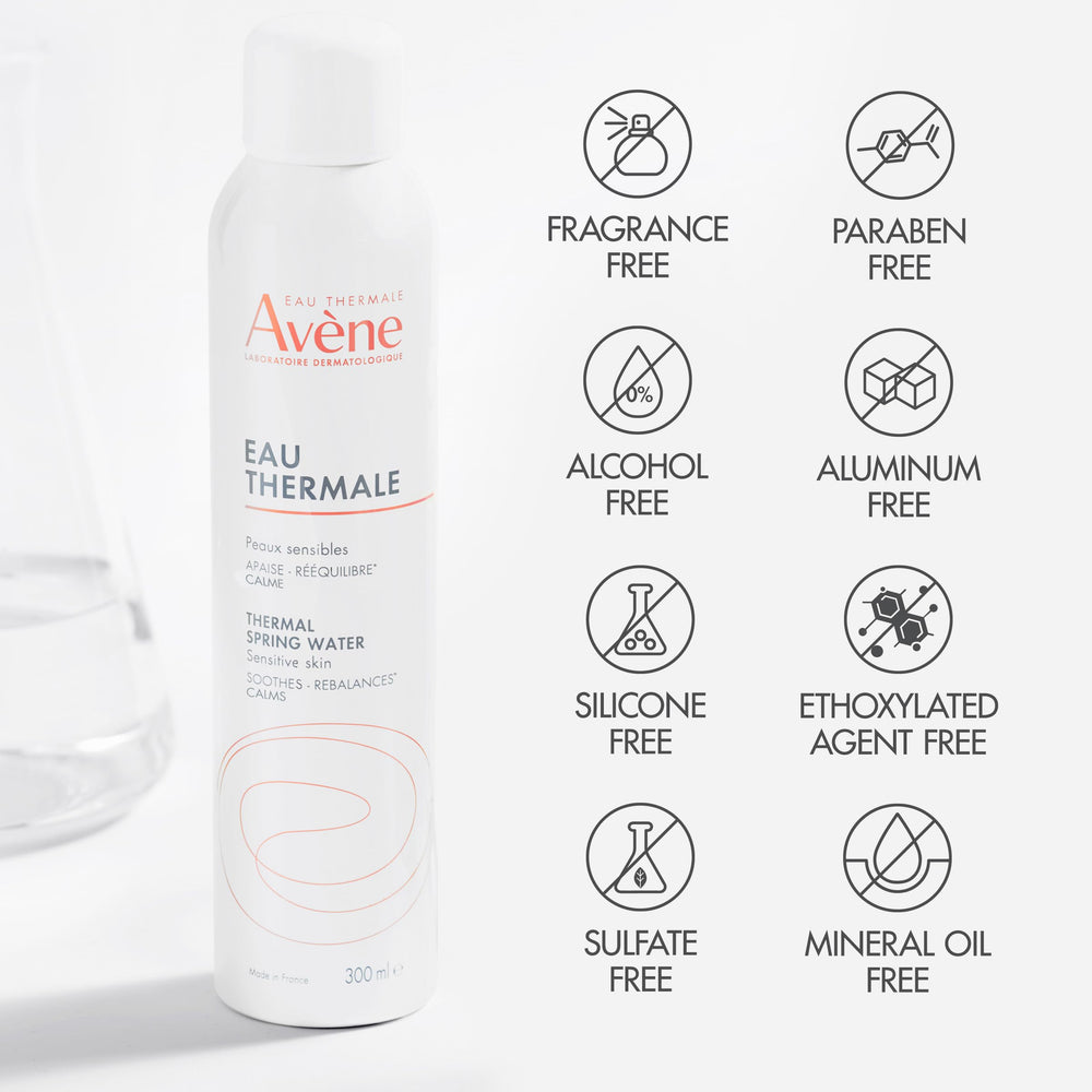 Avène spray on bathroom vanity suggesting daily soothing routine