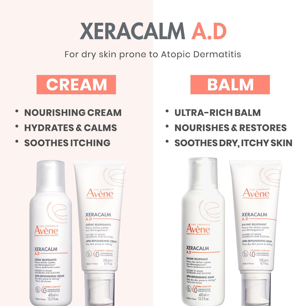 Avène XeraCalm A.D on bathroom counter during routine emphasizing daily use benefit
