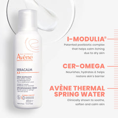 Parent applying Avène XeraCalm A.D to child demonstrating gentle family-safe use