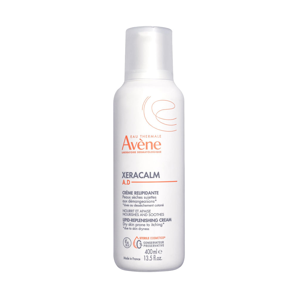 Avène XeraCalm A.D pump front view showing hygienic dispenser and generous size