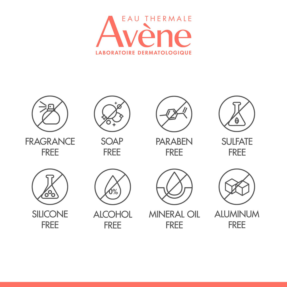 Detailed shot of Avène XeraCalm AD label highlighting fragrance free, soap free formula