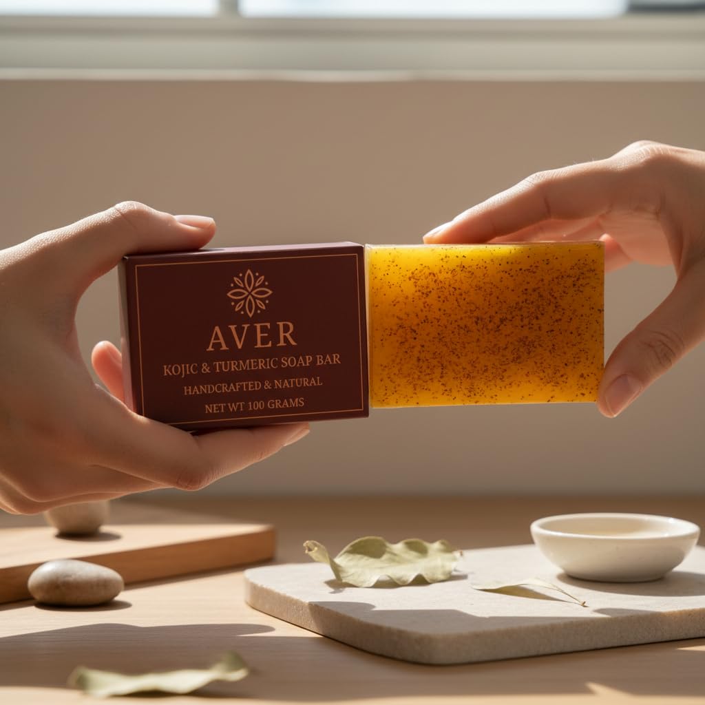 Aver soap on a bathroom tray suggesting a calming, restorative routine