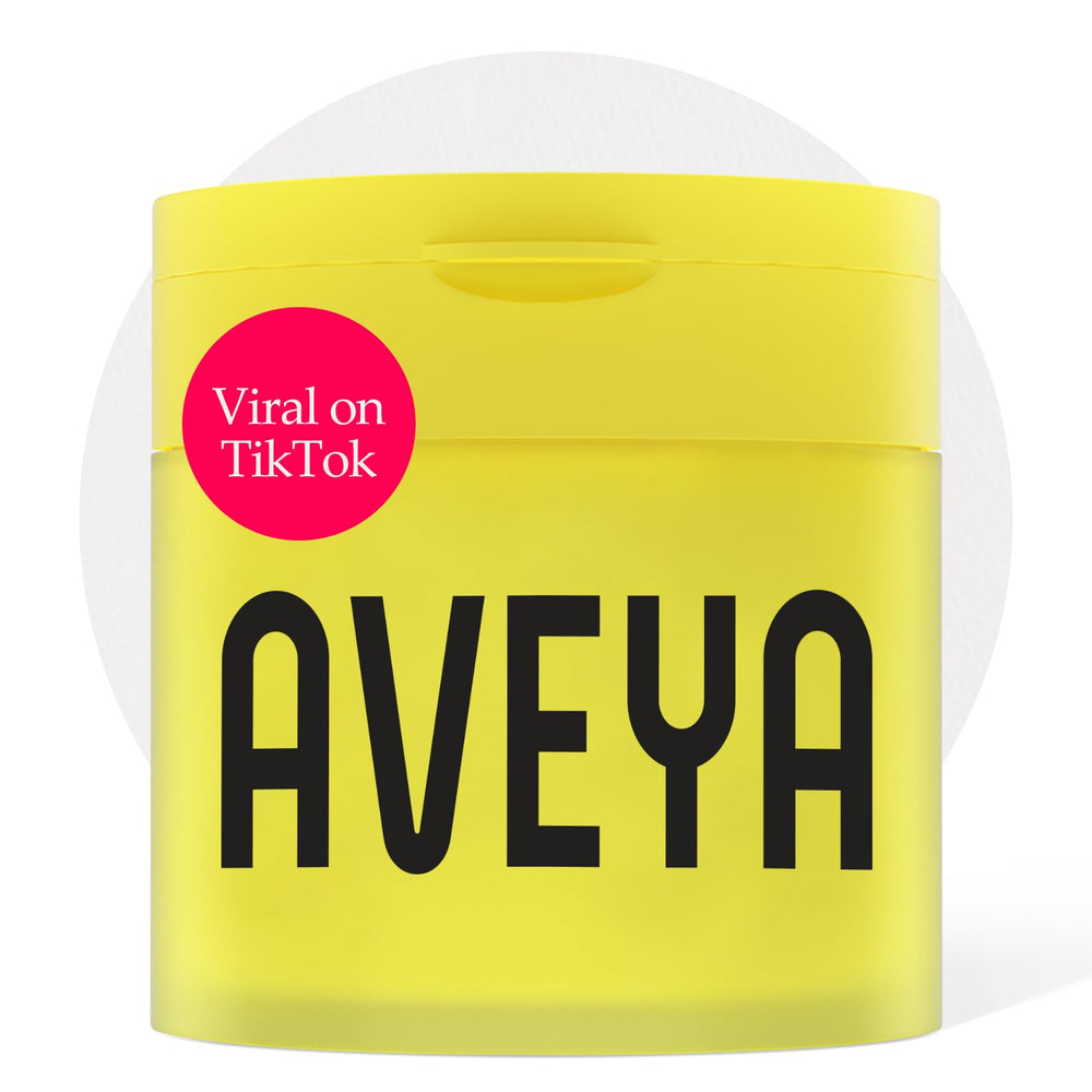 AVEYA jar front view showing label and 100 pads for easy identification and storage