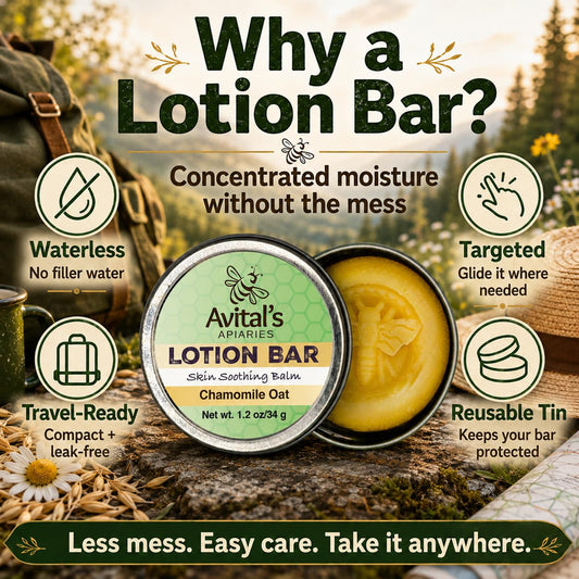Avital's Apiaries close-up of beeswax texture and sheen, shows smooth application benefit