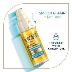 AVON argan oil treatment texture drops on palm showing lightweight absorption