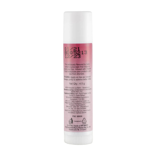 AVON Naturals strawberry lip balm texture close-up displaying smooth buttery finish for quick glide