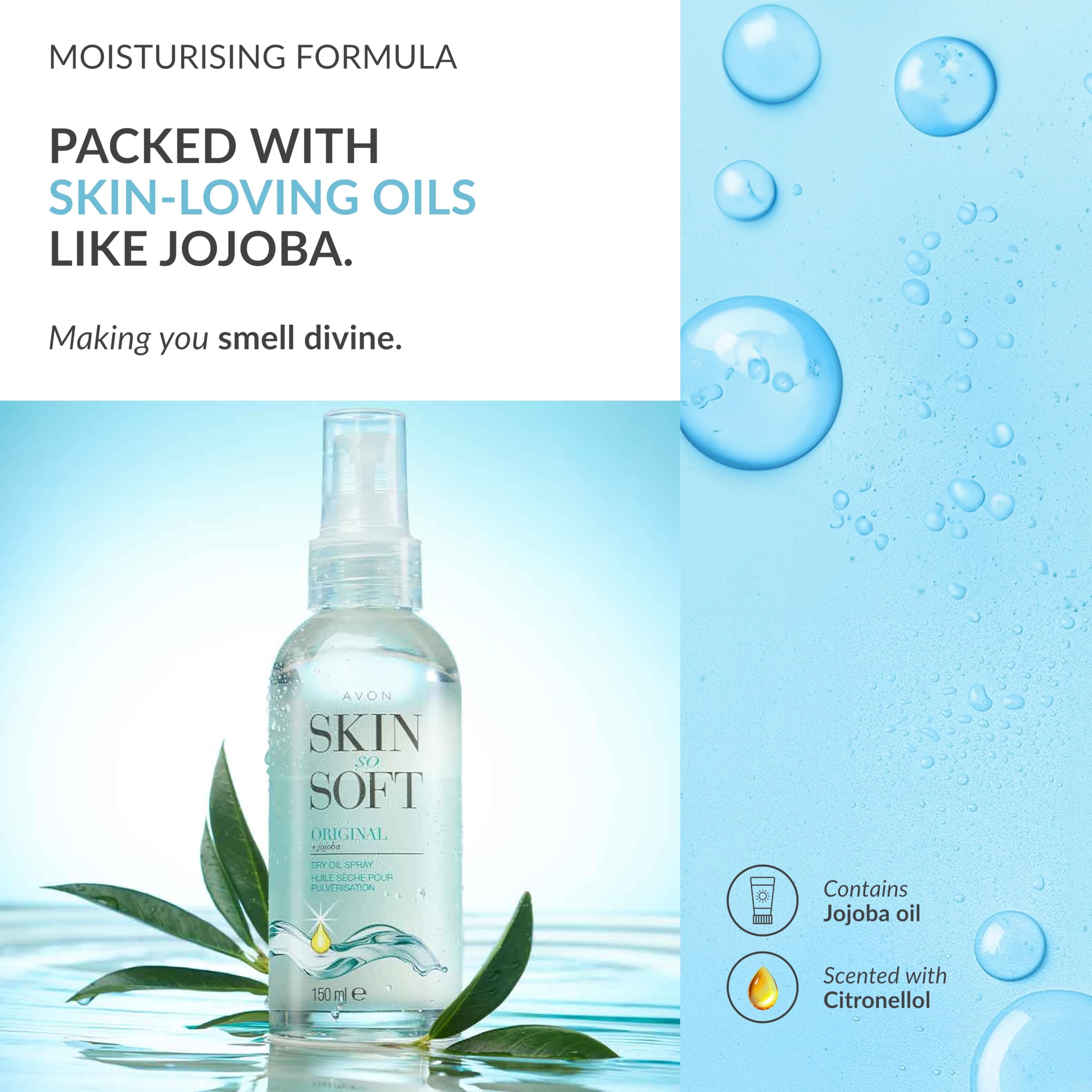 AVON bottle label detail highlighting jojoba and vitamin E