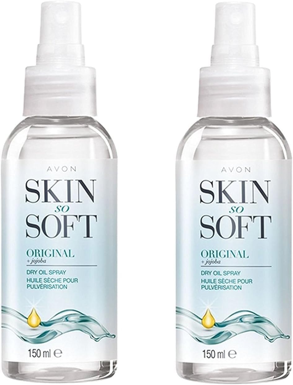 AVON SKIN SO SOFT front packaging showing double 150ml bottles and classic design for value