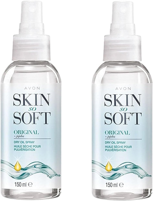 AVON SKIN SO SOFT front packaging showing double 150ml bottles and classic design for value