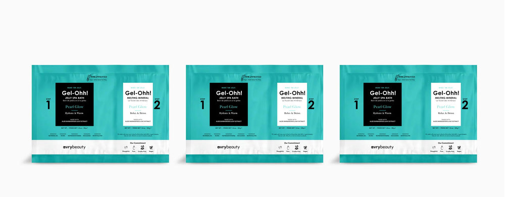 AvryBeauty front packaging showing 3 jelly spa baths and clear product benefit