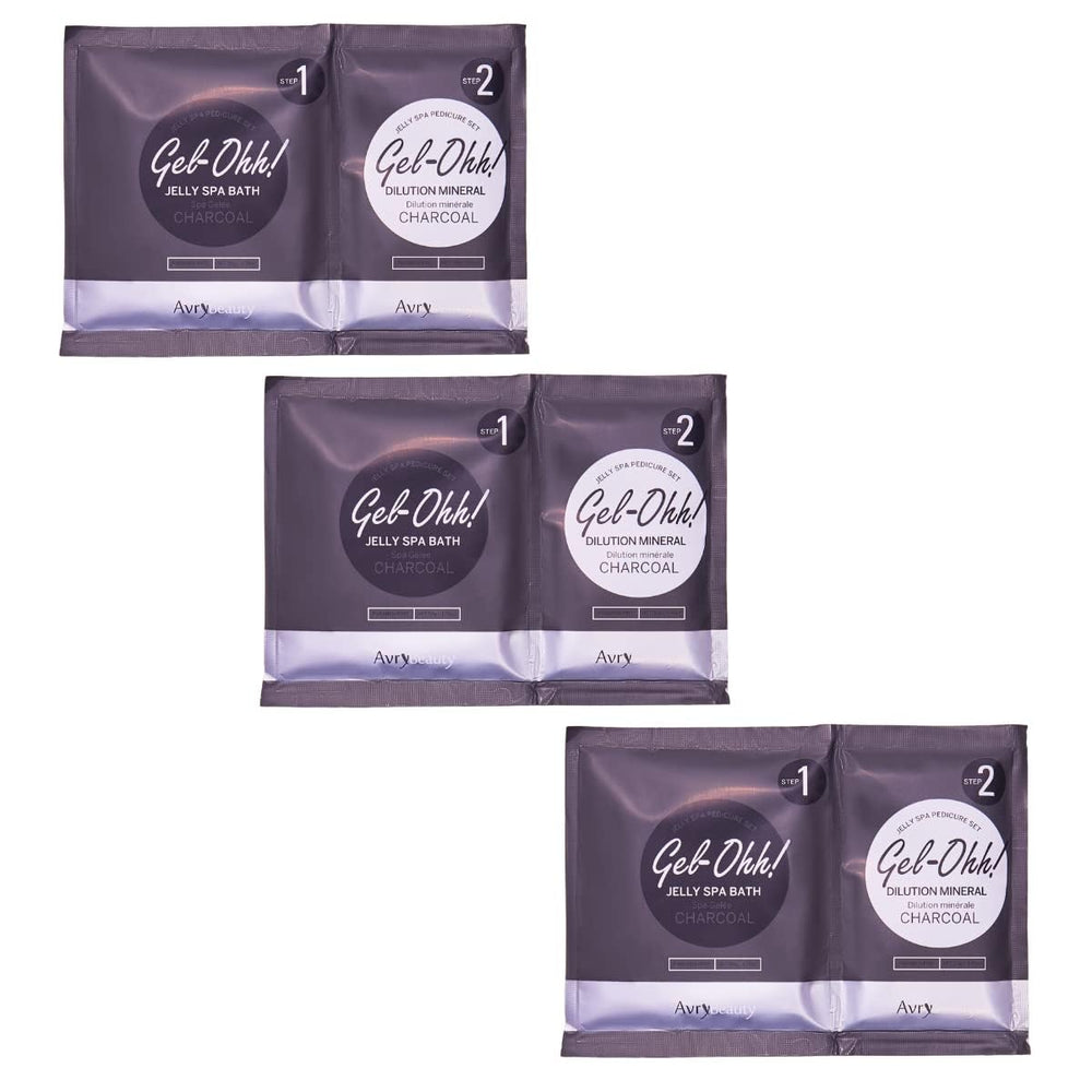 AvryBeauty front packaging showing three Gel-Ohh pedicure pods and easy-use benefit