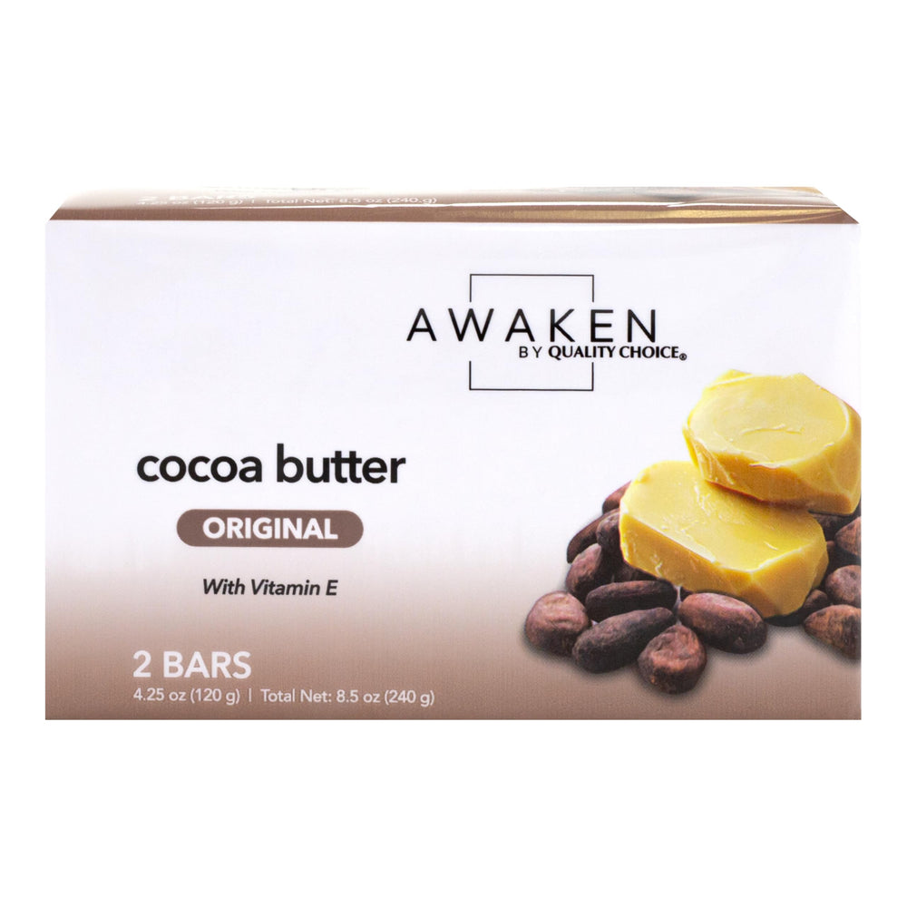 Awaken by Quality Choice bar on shower shelf conveying daily use ease