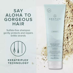 Awapuhi Wild Ginger shampoo being applied in shower for repaired, manageable hair