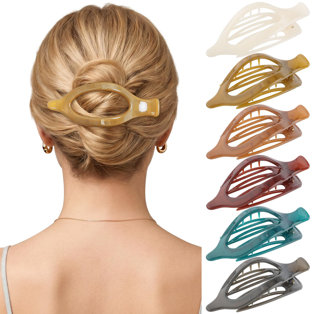 AWAYTR amber brown pack front showing six flat hair clips for versatile styling