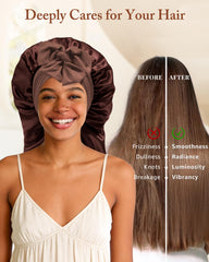 AWAYTR bonnet on bedside table illustrating sleep-time hair protection and convenience