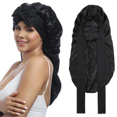 AWAYTR bonnet front view showing roomy satin cap and secure band benefit