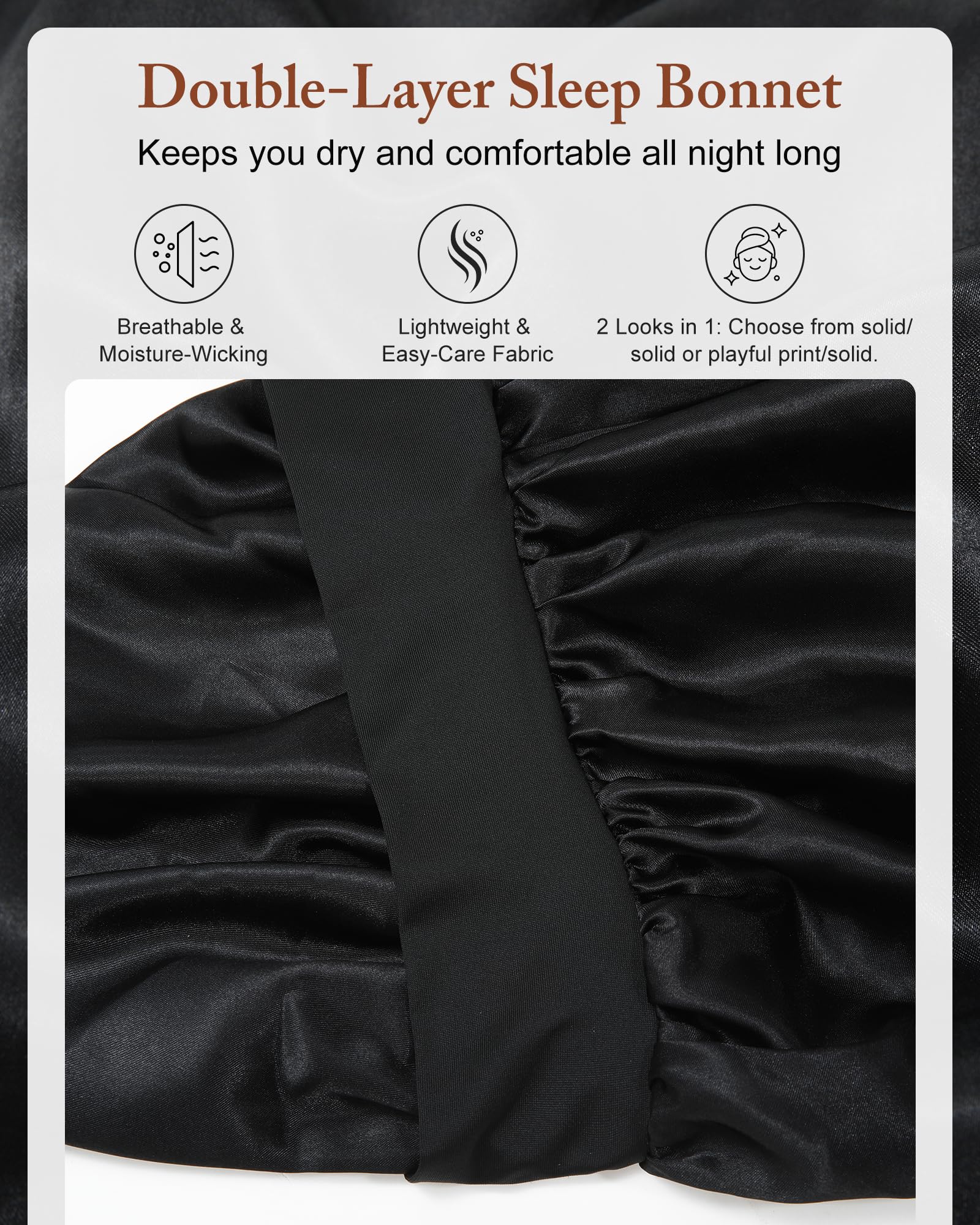 AWAYTR bonnet on model with long braids demonstrating protection benefit