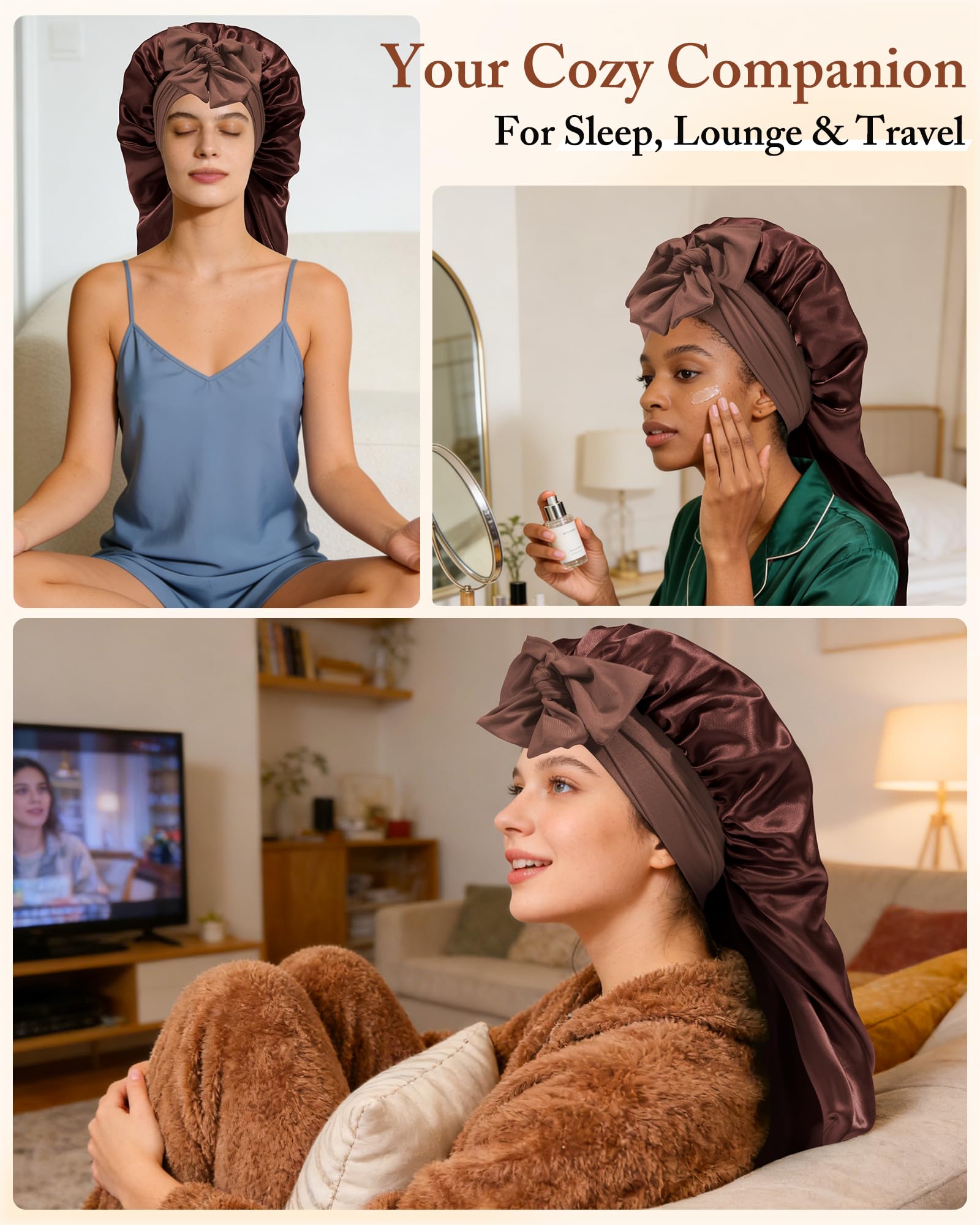 AWAYTR bonnet worn by model with braids preserving style overnight