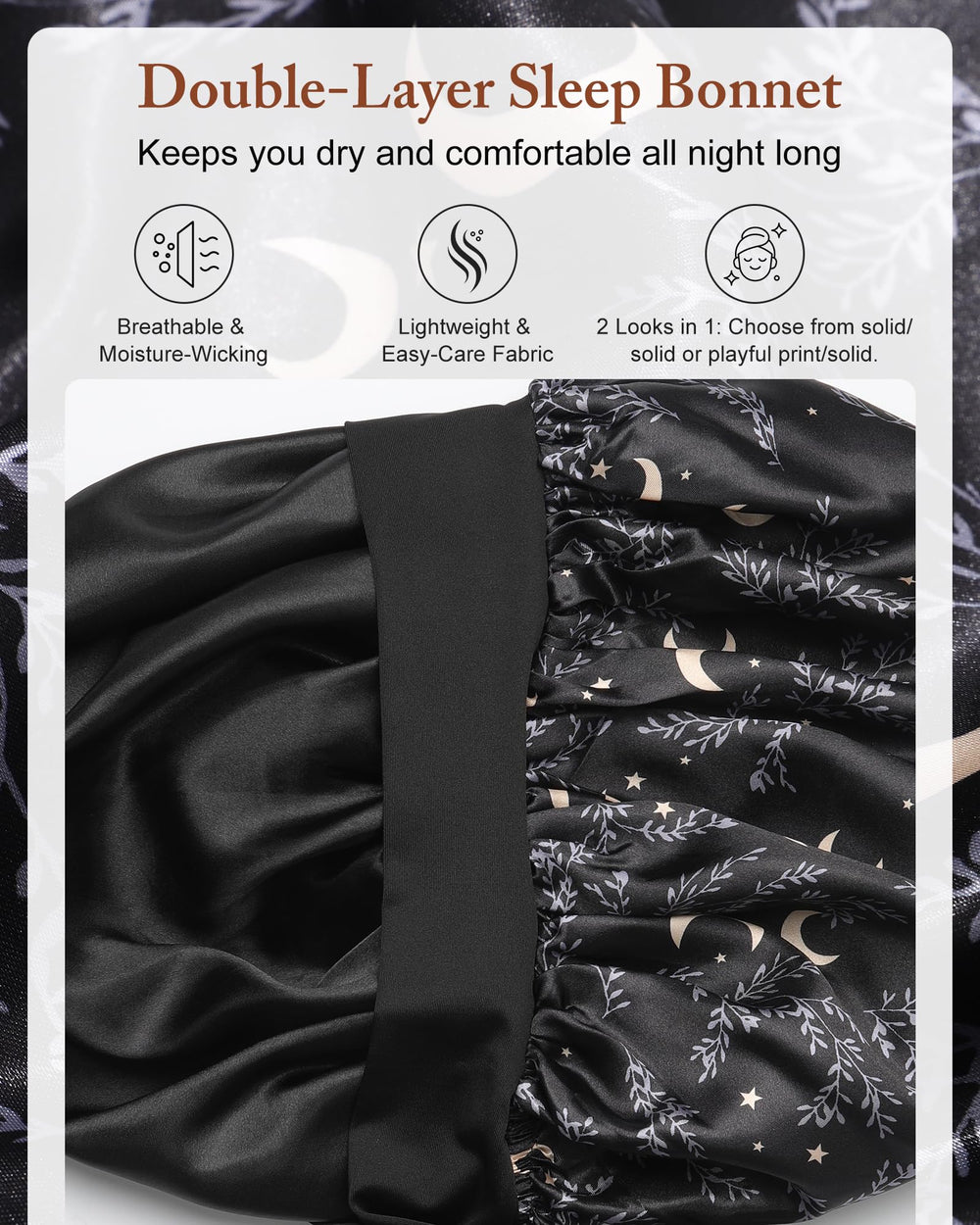 AWAYTR bonnet tie band detail highlighting adjustable straps that prevent slipping