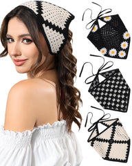 AWAYTR front view black crochet bandana showcasing elegant fit and coverage