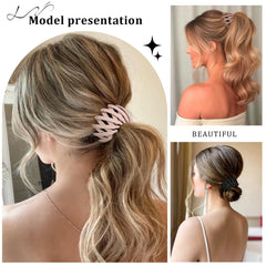 AWAYTR bird nest clip holding a neat bun on medium hair showing quick styling benefit