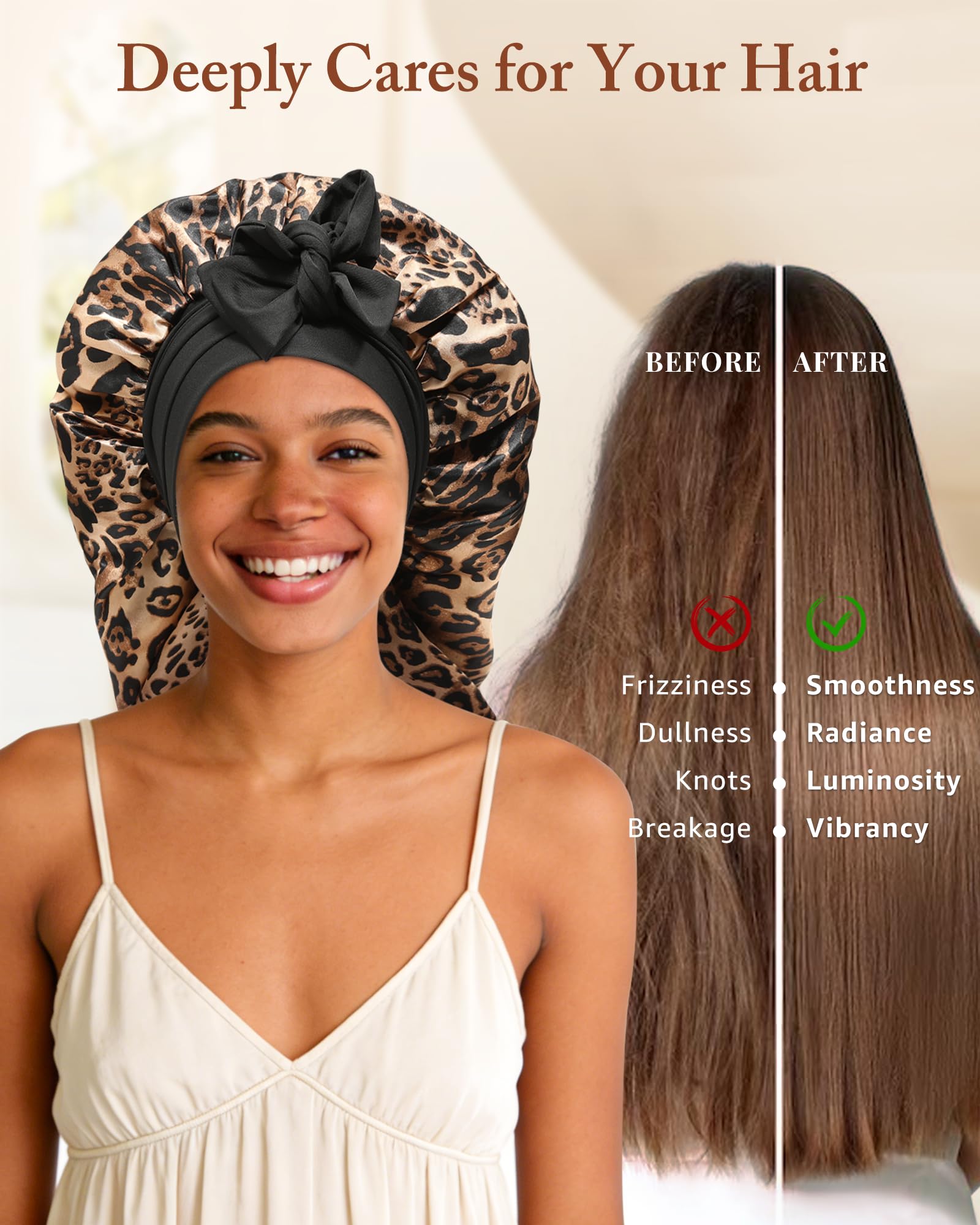 AWAYTR lifestyle in bathroom mirror showing bonnet use during skincare routine