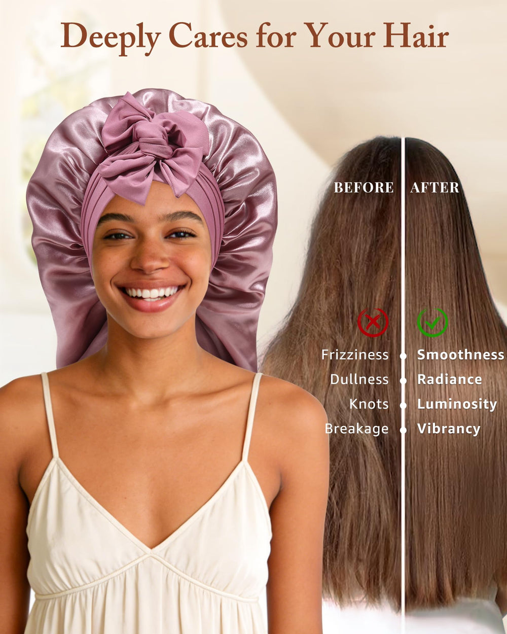 AWAYTR bonnet on nightstand in lifestyle scene improving nightly hair care