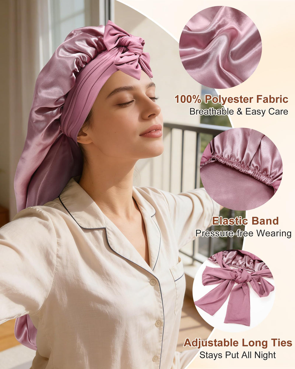 AWAYTR close-up of satin inner lining reveals smooth fiber that reduces friction