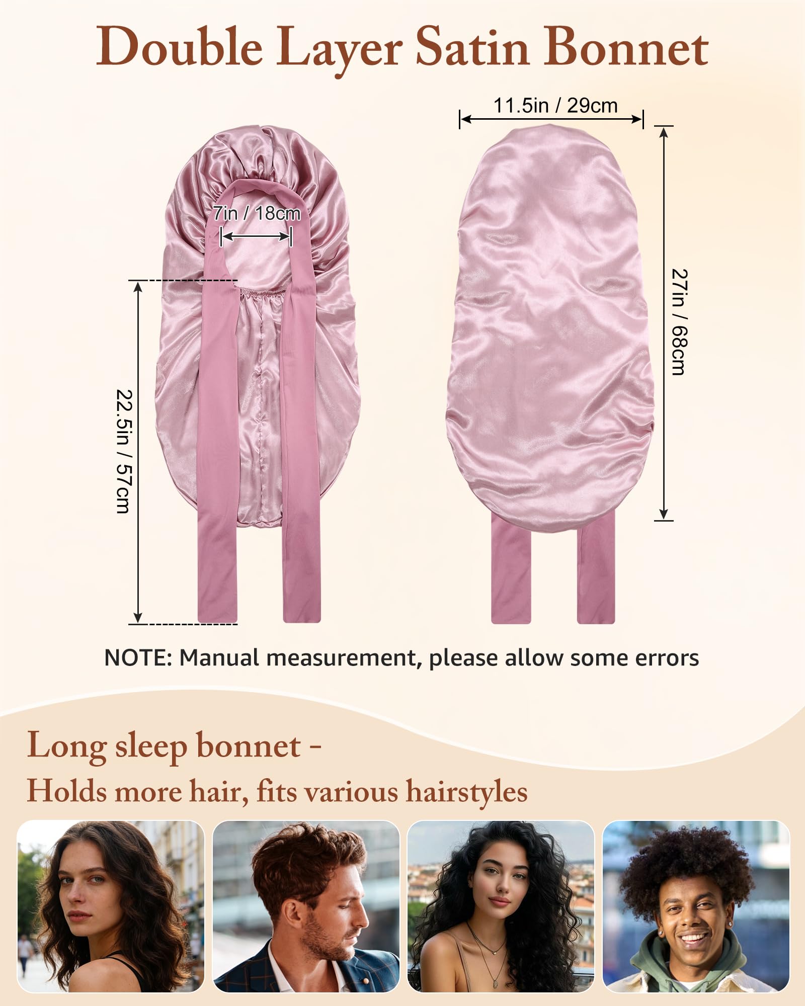 AWAYTR bonnet beside ruler showing large dimensions for long thick hair