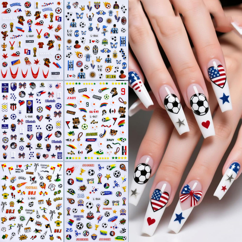 AWDSLUY front packaging showing 12-sheet World Cup nail sticker set, easy selection