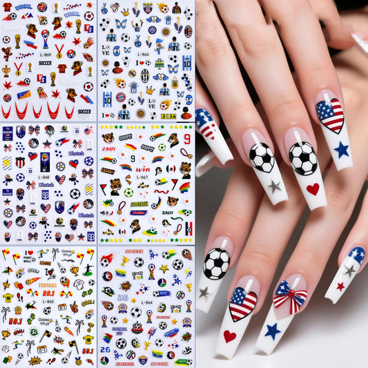 AWDSLUY front packaging showing 12-sheet World Cup nail sticker set, easy selection