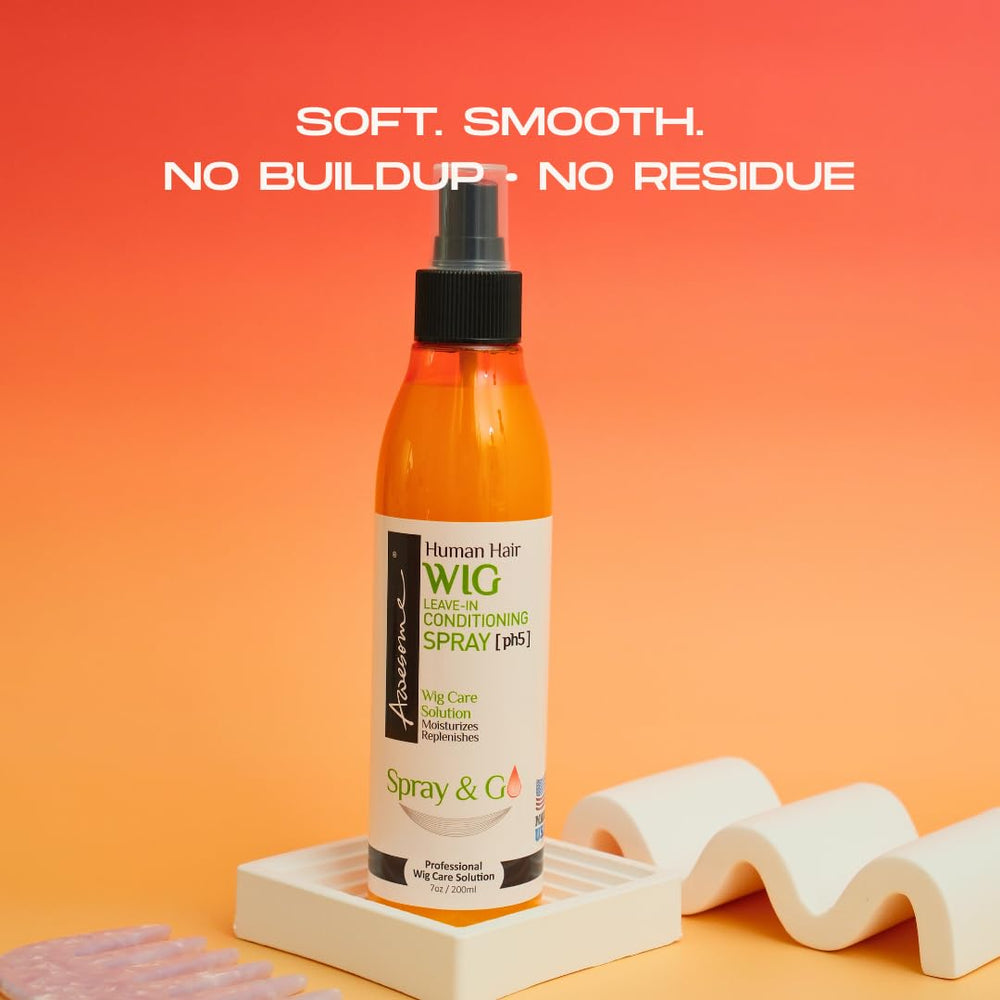 Awesome hand spritzing wig to show fast refresh and reduced frizz benefit