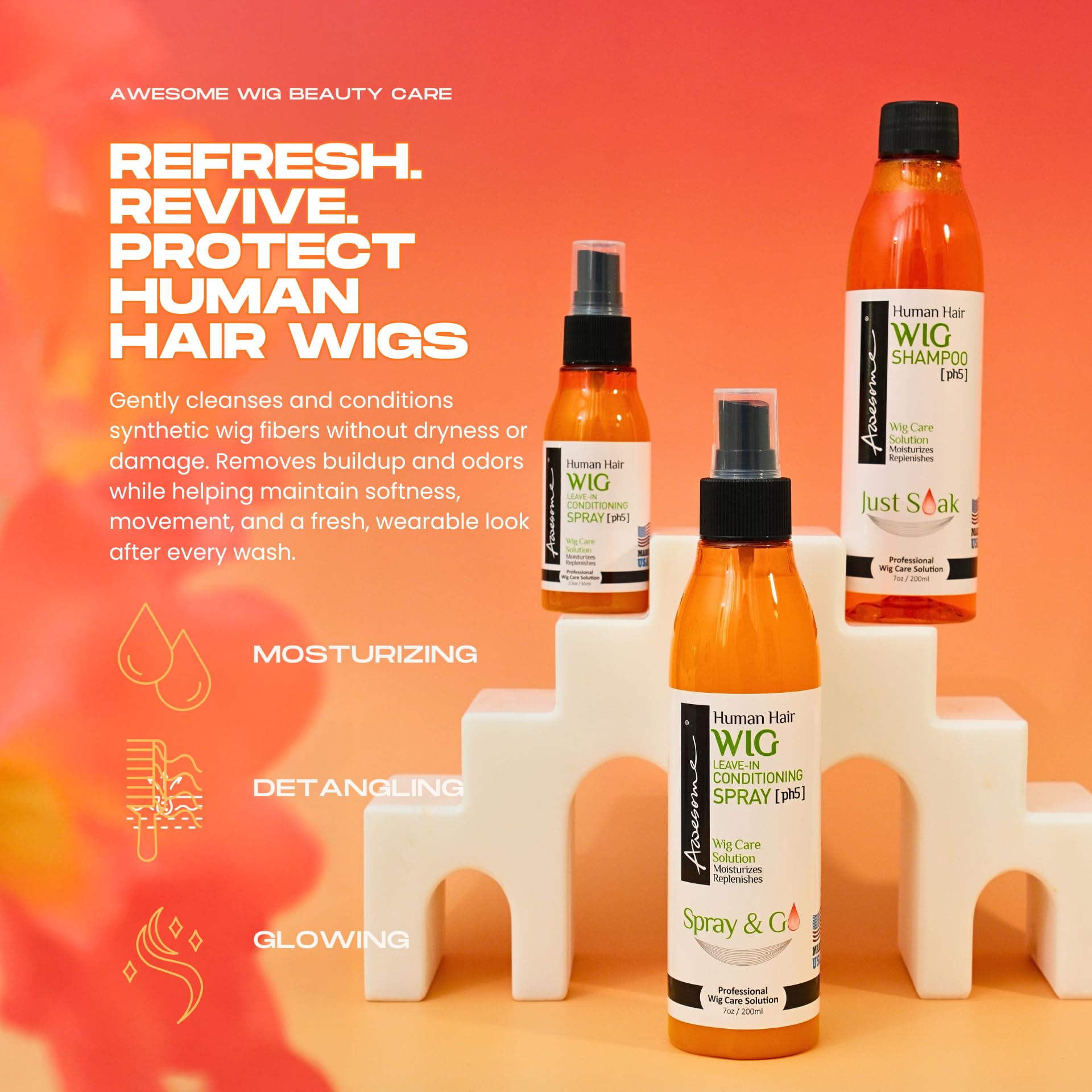 Awesome nozzle spraying fine mist to detangle and refresh wig fibers quickly