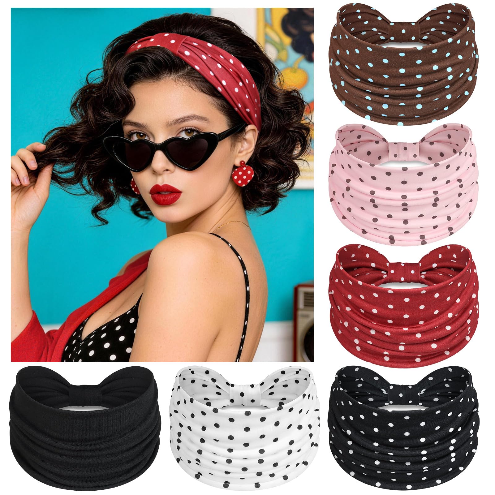 Awumbuk dark red front view showing six knotted headbands and stylish packaging for versatility