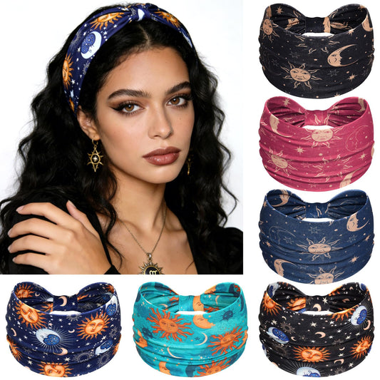 Awumbuk front view of six bright cyan headbands showing color and pack convenience