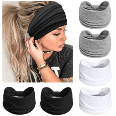 Awumbuk front view of six white headbands showing packaging and organized set for convenience