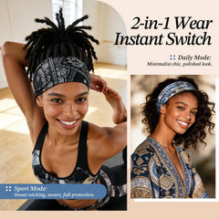 Awumbuk headband worn during yoga demonstrating secure non-slip hold