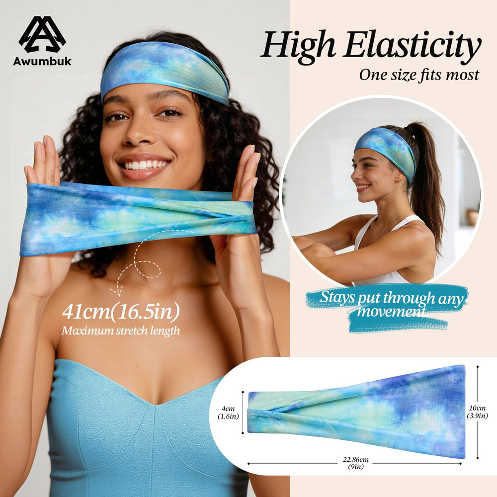 Awumbuk headband beside ruler showing stretch range and accurate sizing benefit
