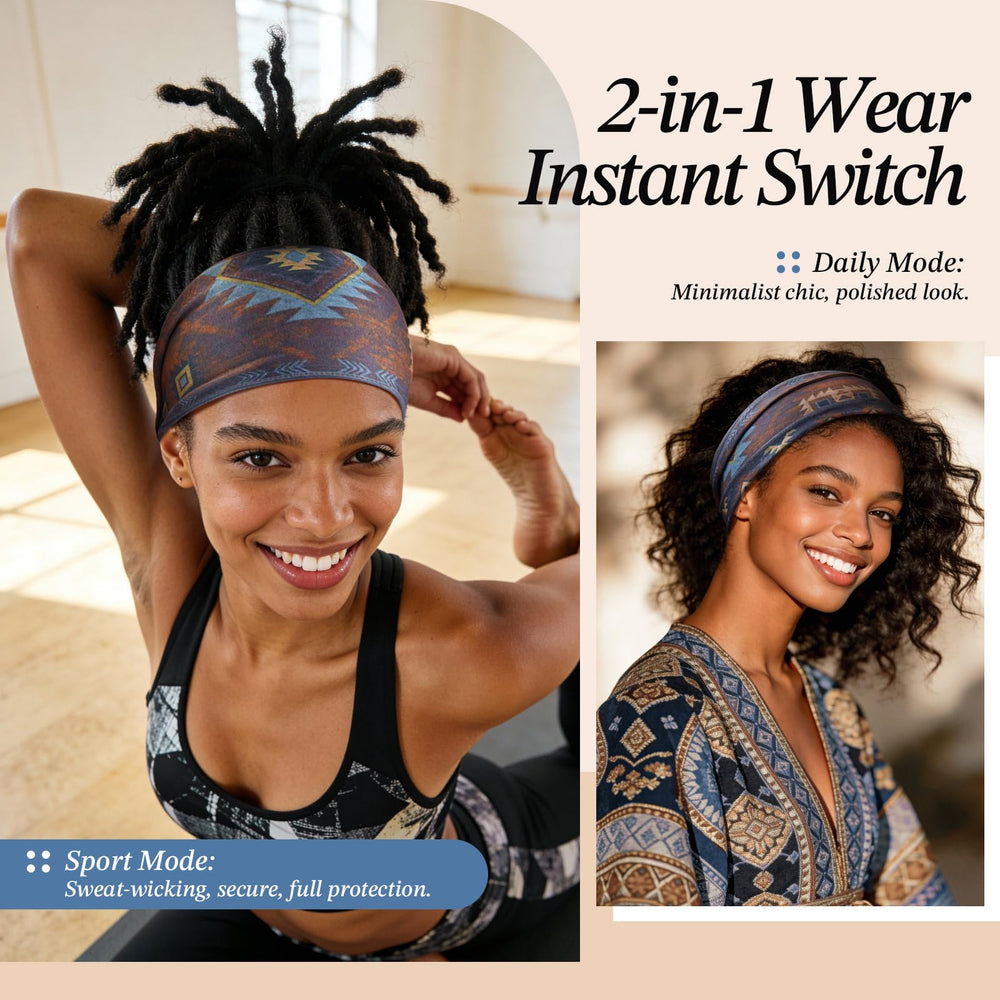 Awumbuk headband worn during yoga offering secure non-slip hold