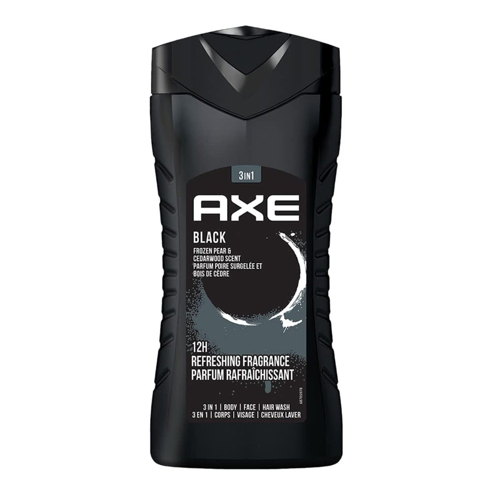 AXE Black front packaging showing chilled pear and cedarwood scent benefit