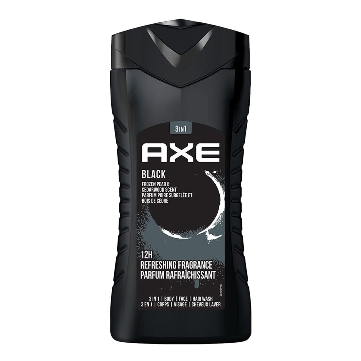 AXE Black front packaging showing chilled pear and cedarwood scent benefit