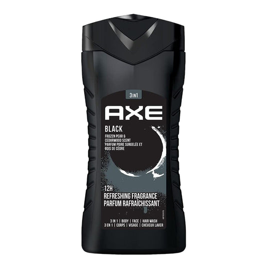 AXE Black front packaging showing chilled pear and cedarwood scent benefit