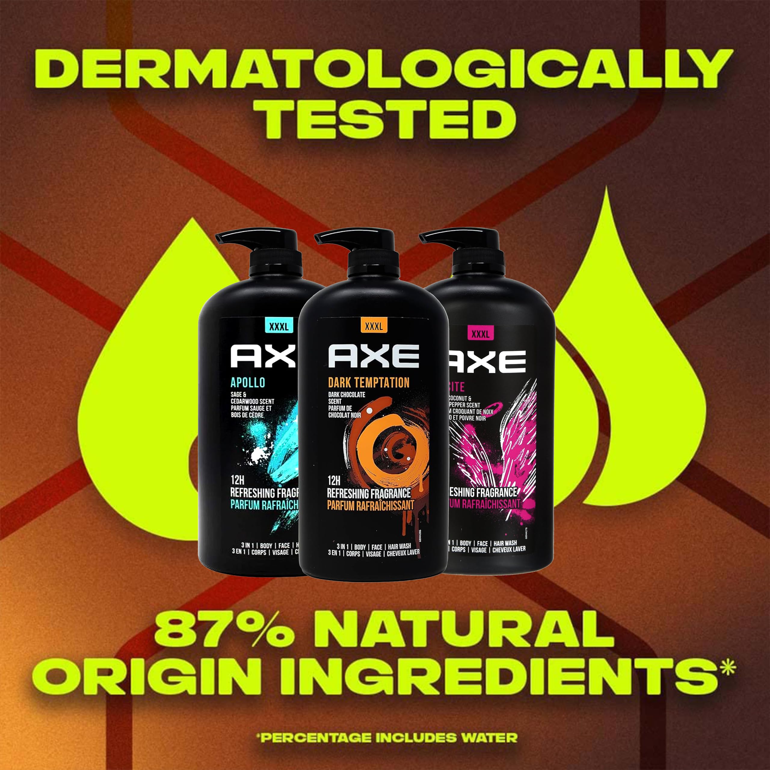 AXE bottles placed on bathroom shelf showing organized grooming benefit