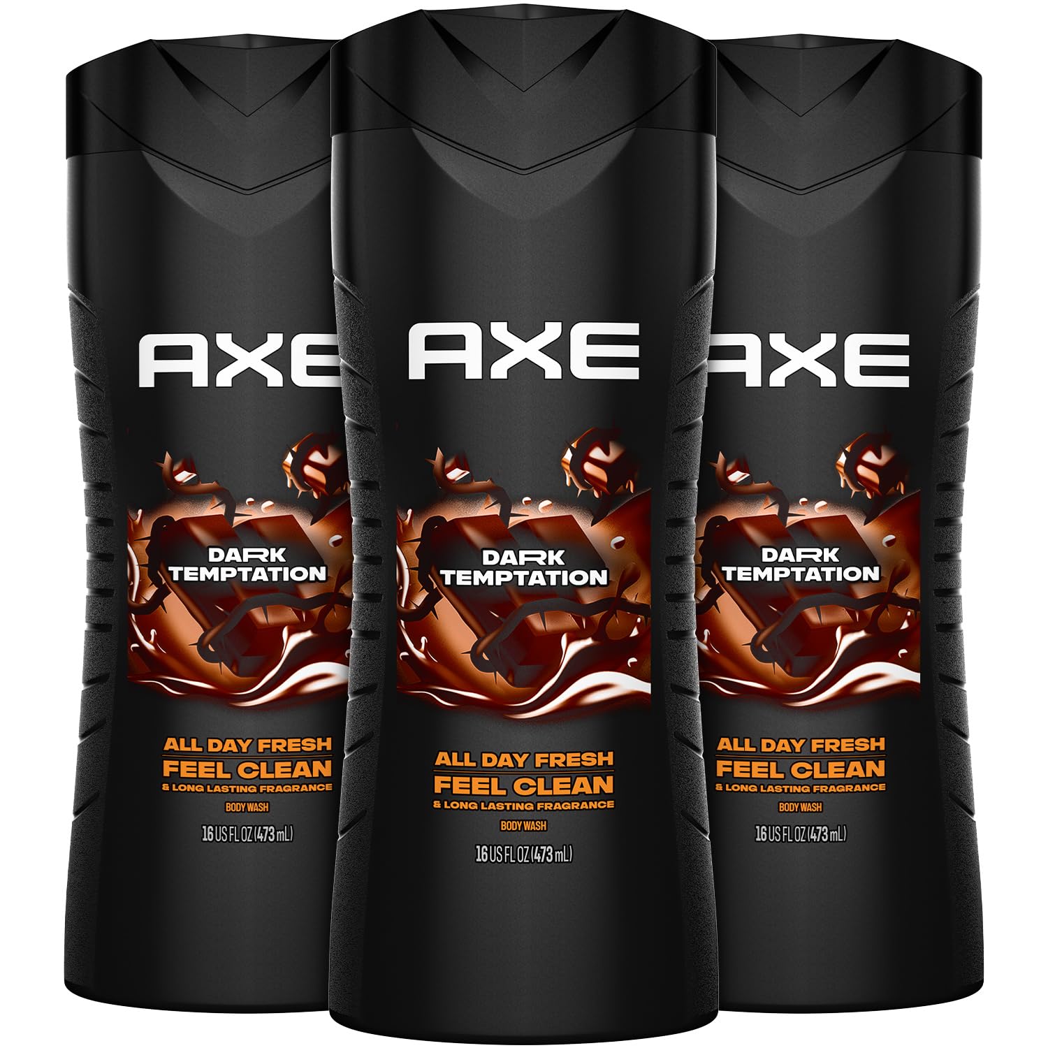 AXE bottle front packaging showing label and chocolate-inspired scent benefit