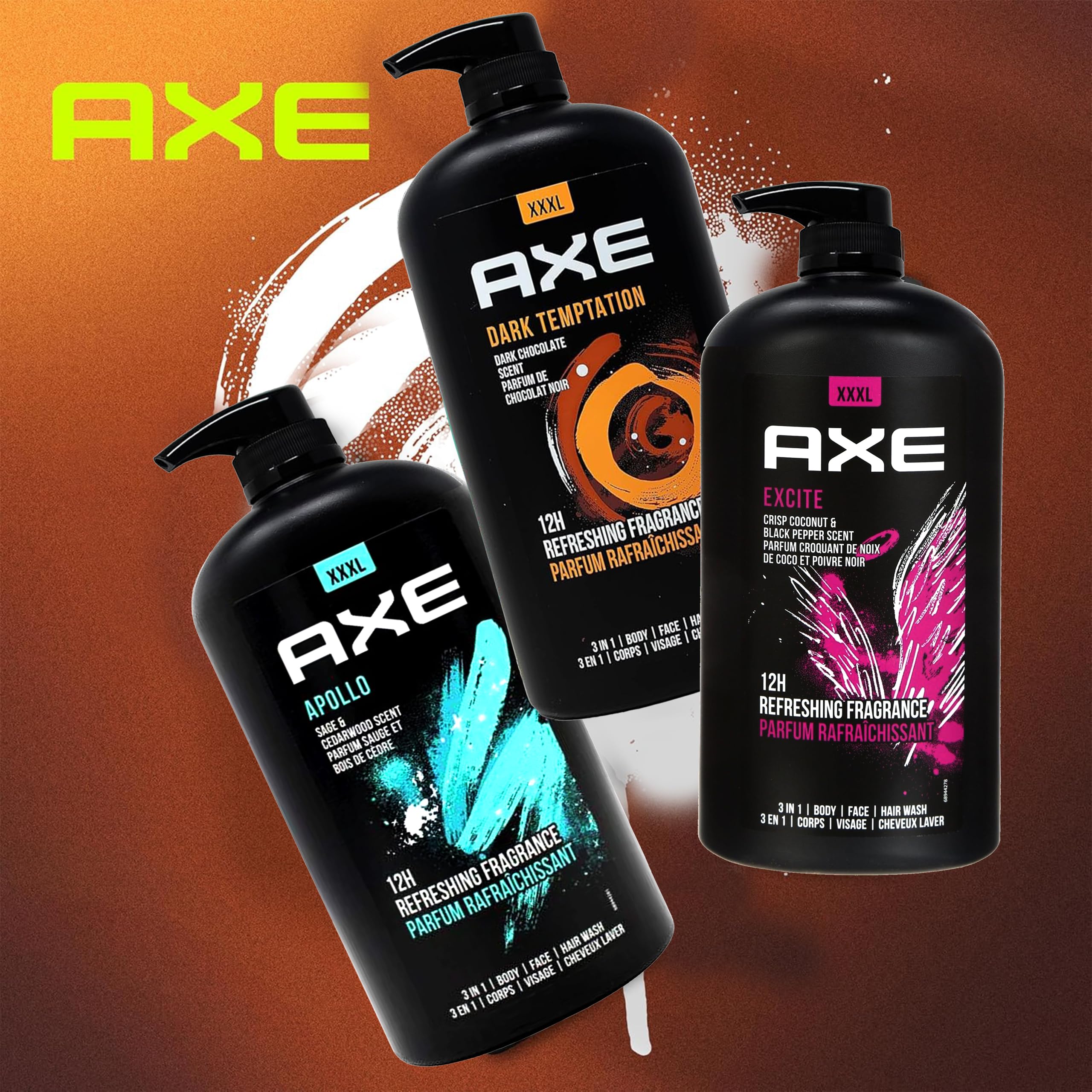 AXE pump dispensing lather to demonstrate easy use and quick rinse benefit