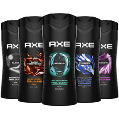 AXE variety pack front label showing five scents and 16 fl oz bottles for easy selection