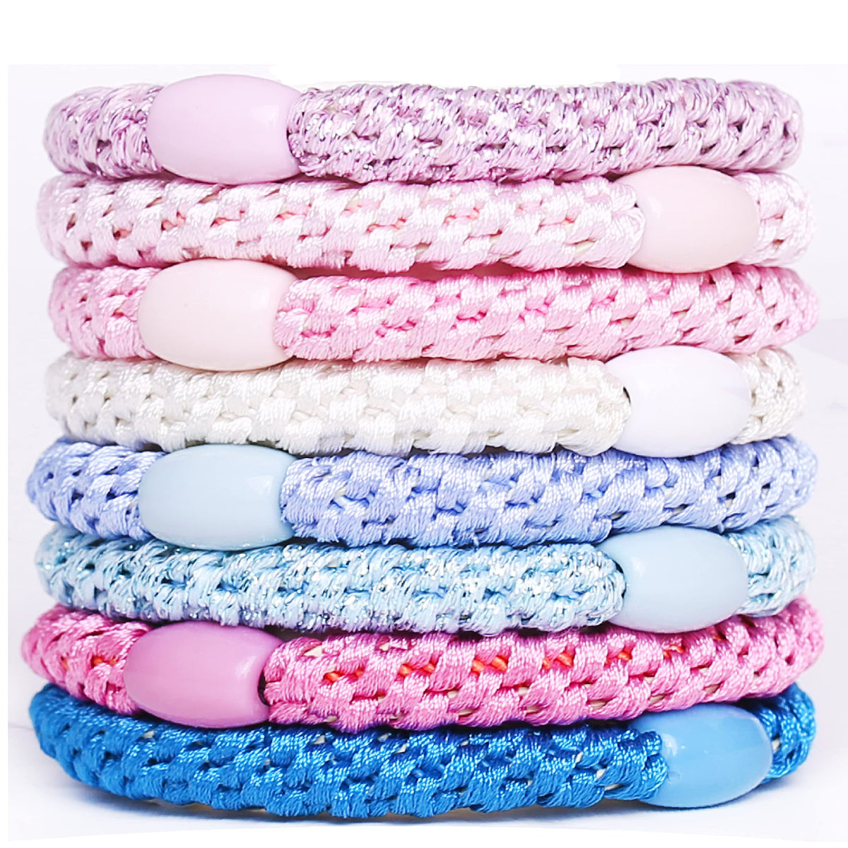 AXEN pastel pack of eight hair ties showing colors and packaging benefit visible variety