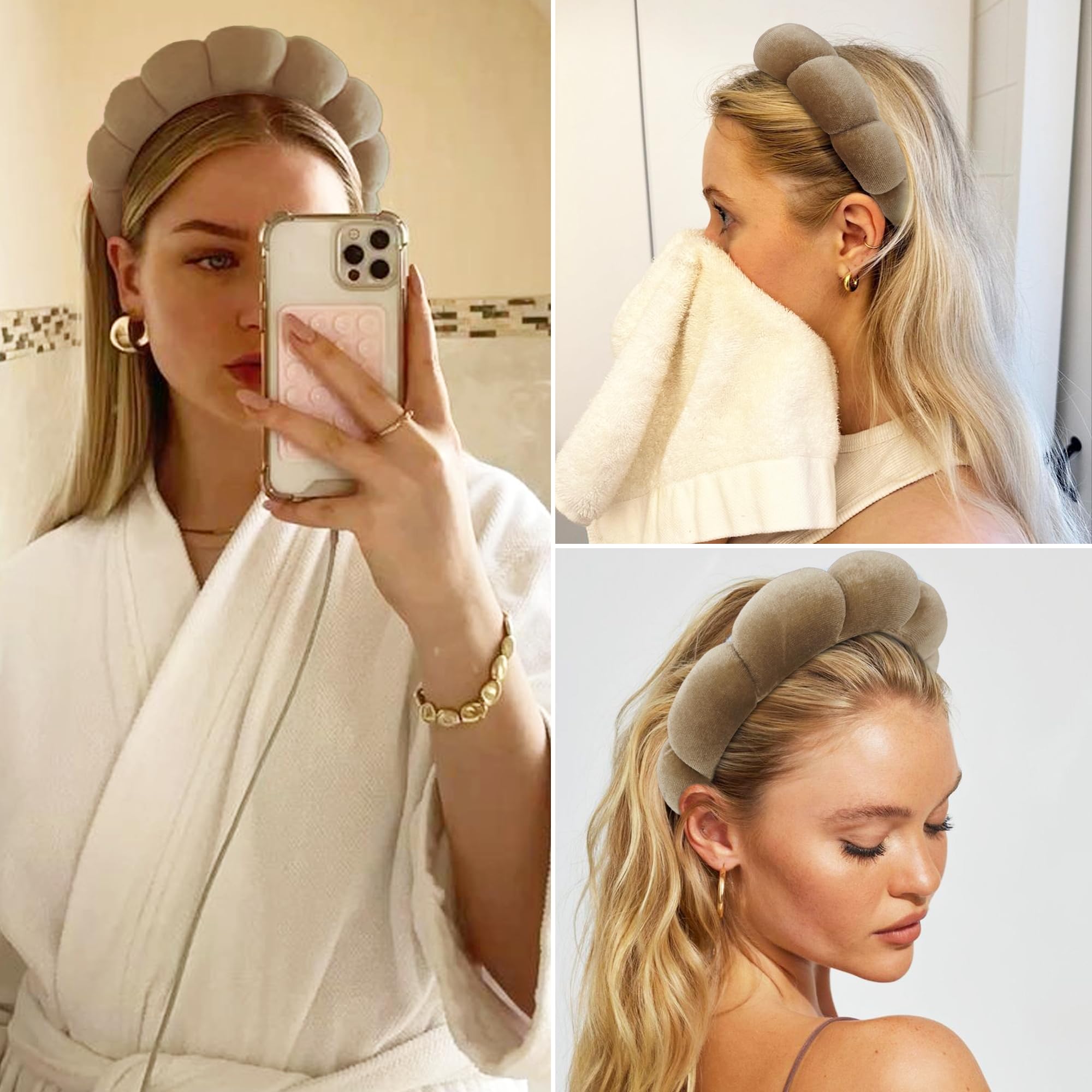 Ayesha headband worn during face washing keeping hair away benefit