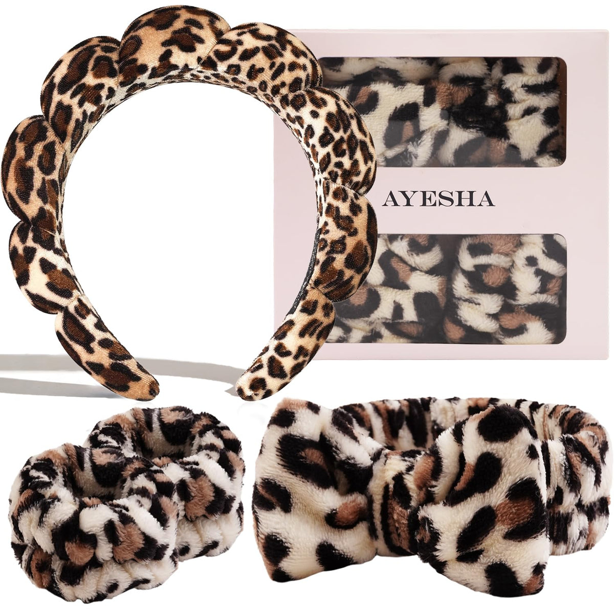 Ayesha cheetah front packaging showing set contents and stylish print benefit